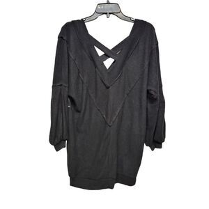 Open Edit Womens Sweater Dress Black Stretch V Neck Long Sleeve Knit